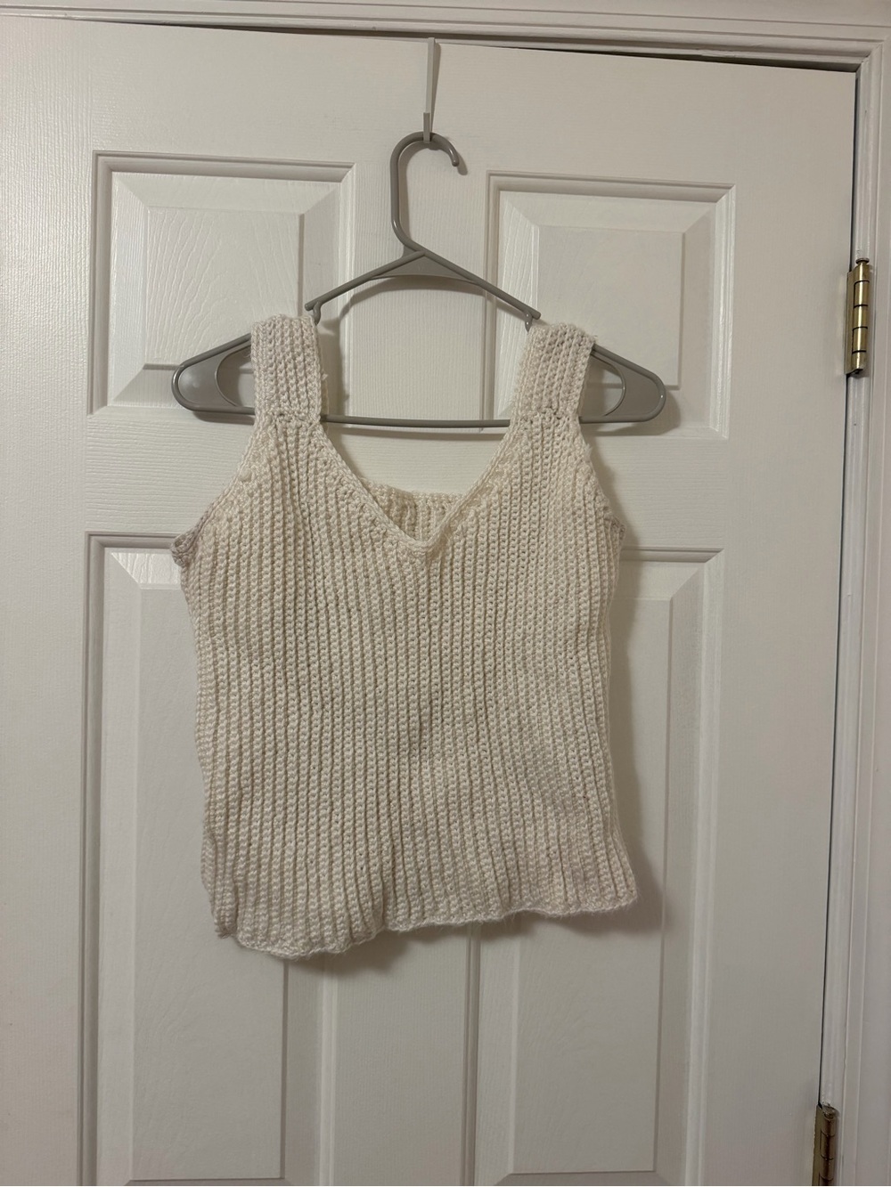 Cream Knit V-Neck Tank Top